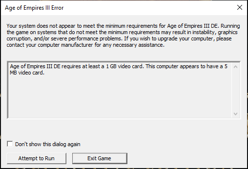 VMware Player Windows AOE3 Warning